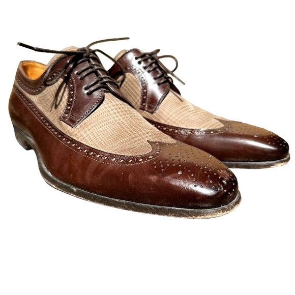 Mezlan Leather Suede Wingtip Derby Shoes Lace Up Pointed Two Tone Brown 8.5M - Picture 2 of 9